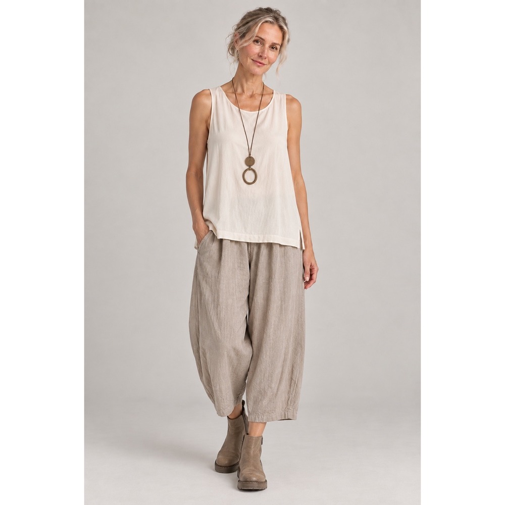 Eileen Fisher Women XL 100% Silk Sleeveless Tank Top Bone High Low Hem Lagenlook